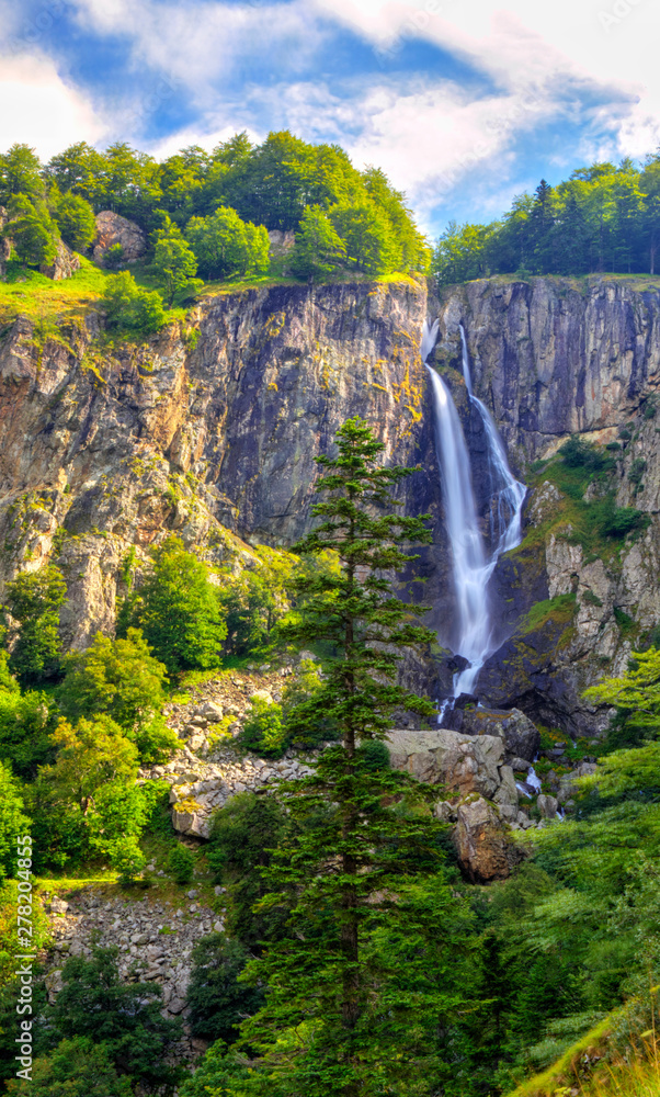 Beautiful landscape with waterfall in the mountain