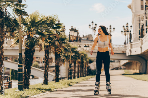 Girl roller skating outdoors