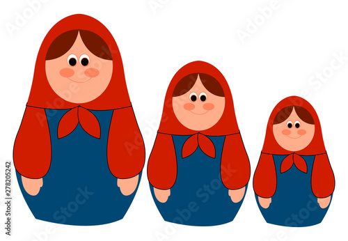 Russian matryoshka, illustration, vector on white background.