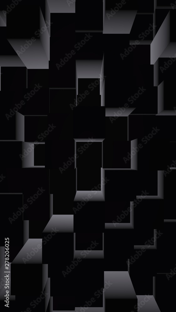Abstract dark elegant cube geometric background. Chaotically advanced rectangular bars. 3D Rendering, 3D illustration Abstract dark elegant cube geometric background. Chaotically advanced rectangular bars. 3D Rendering, 3D illustration