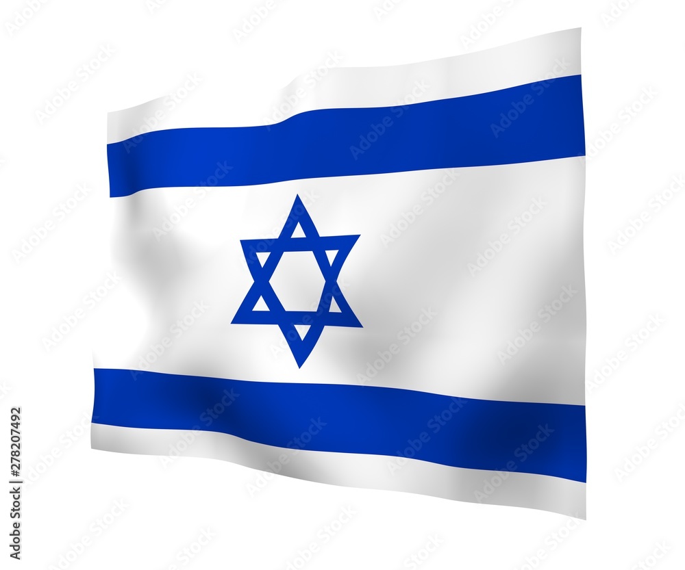 Fototapeta premium The flag of Israel. State symbol of the State of Israel. A blue Star of David between two horizontal blue stripes on a white field. 3d illustration