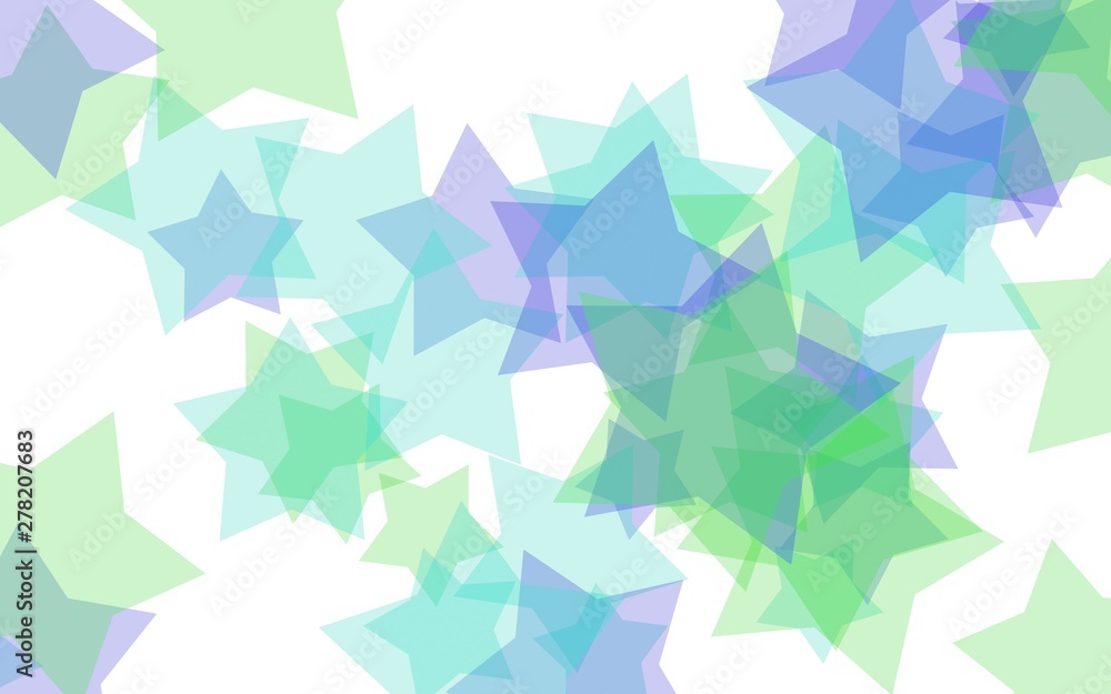 Multicolored translucent stars on a white background. Green tones. 3D illustration Multicolored translucent stars on a white background. Green tones. 3D illustration