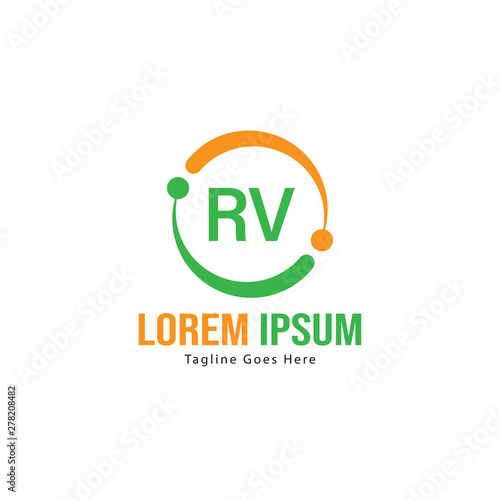 Initial RV logo template with modern frame. Minimalist RV letter logo vector illustration