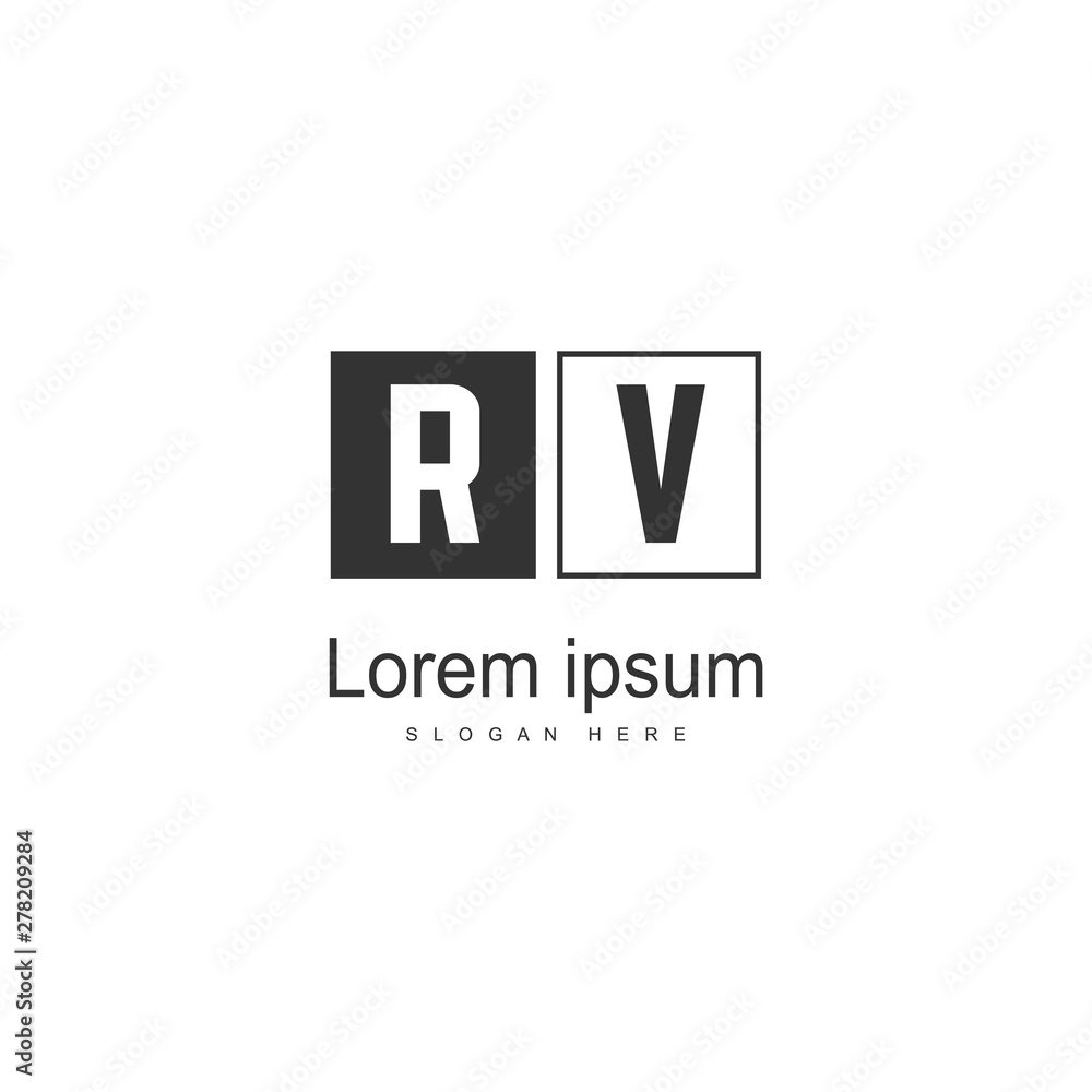 Initial RV logo template with modern frame. Minimalist RV letter logo vector illustration