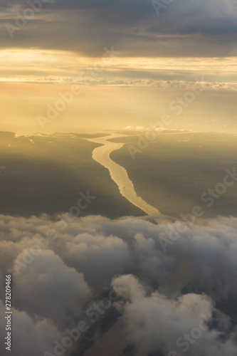 Aerial view of Parana river during a colorful morning