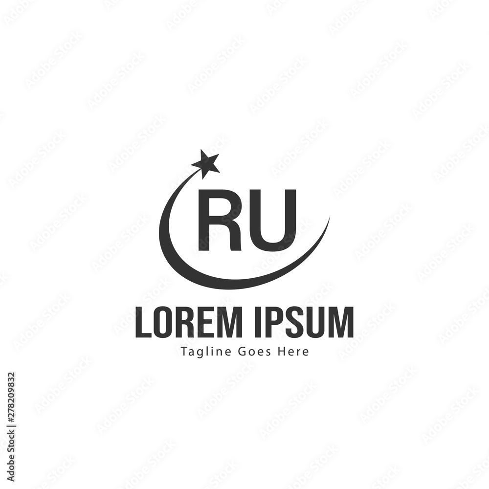 Initial RU logo template with modern frame. Minimalist RU letter logo vector illustration