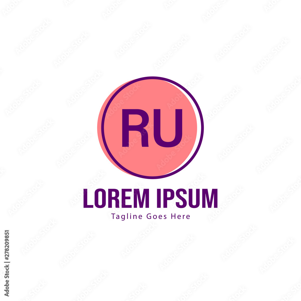 Initial RU logo template with modern frame. Minimalist RU letter logo vector illustration