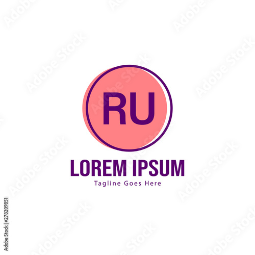 Initial RU logo template with modern frame. Minimalist RU letter logo vector illustration