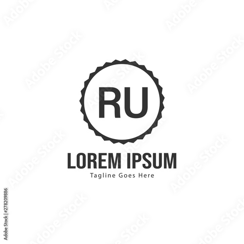 Initial RU logo template with modern frame. Minimalist RU letter logo vector illustration