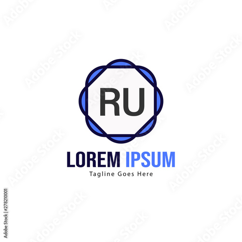 Initial RU logo template with modern frame. Minimalist RU letter logo vector illustration