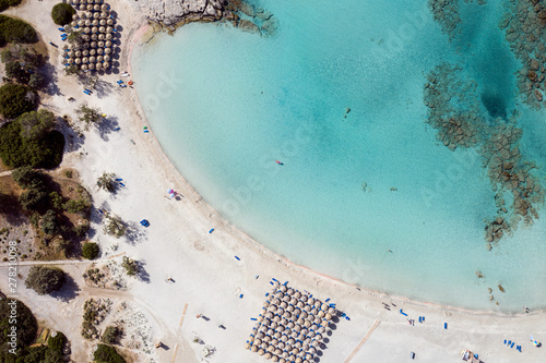 Aerial shot of beautiful turquoise beach Elafonisi Crete Greece