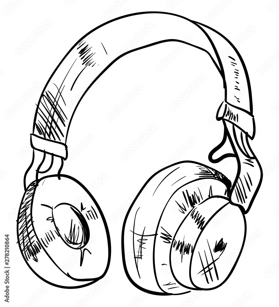 Headphones drawing, illustration, vector on white background. Stock Vector  | Adobe Stock