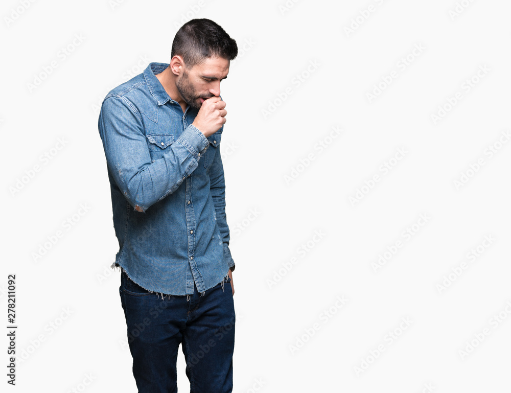 Young handsome man over isolated background feeling unwell and coughing as symptom for cold or bronchitis. Healthcare concept. Young handsome man over isolated background feeling unwell and coughing as symptom for cold or bronchitis. Healthcare concept.