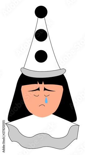 Crying pierrot, illustration, vector on white background.