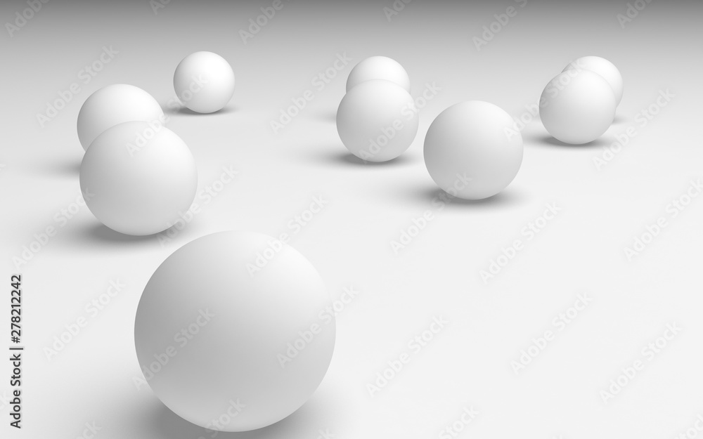 White abstract background. Set of white balls isolated on white backdrop. 3D illustration White abstract background. Set of white balls isolated on white backdrop. 3D illustration