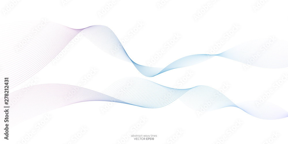 Abstract vector colorful blue pink wave line flowing isolated on white background for design elements in concept technology, music, science, A.I.