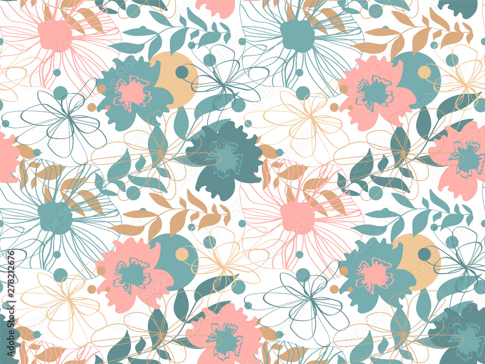 Vector seamless floral pattern with flowers. Texture with flowers and plants. Floral ornament. Vector seamless floral pattern with flowers. Texture with flowers and plants. Floral ornament.