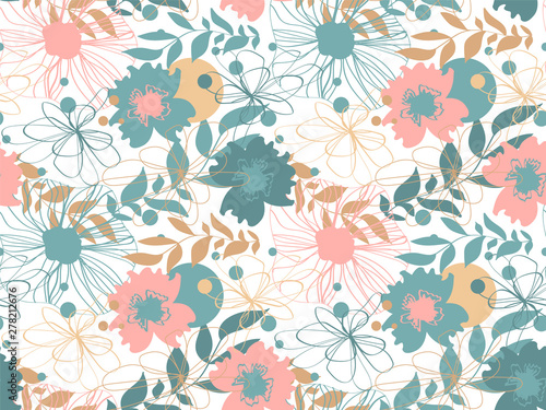 Vector seamless floral pattern with flowers. Texture with flowers and plants. Floral ornament. 
