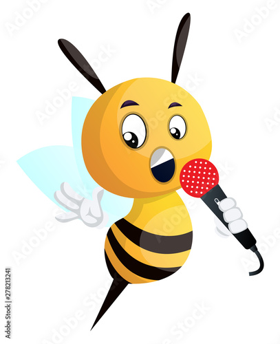 Bee singing, illustration, vector on white background.