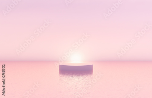 Natural beauty podium backdrop with cylinder box for cosmetic product display. Abstract 3d scene composition background. seascape background.