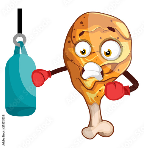 Fried chicken leg train boxing, illustration, vector on white background.