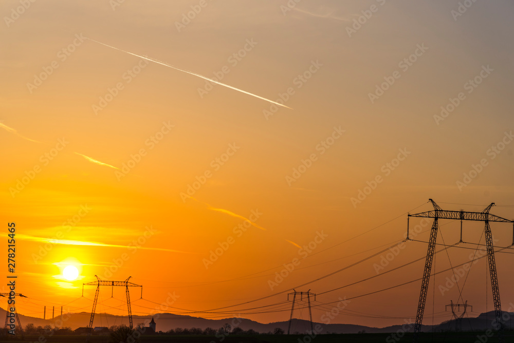 Electric pylon at the sunset