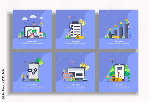 Set of modern flat design templates for Business, business strategy, financial check, investment, system update, education, payment. Easy to edit and customize