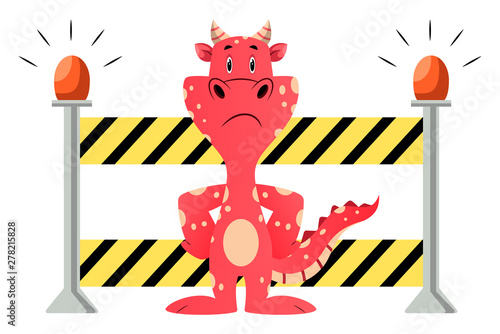 Red dragon is showing stop road closed, illustration, vector on white background.