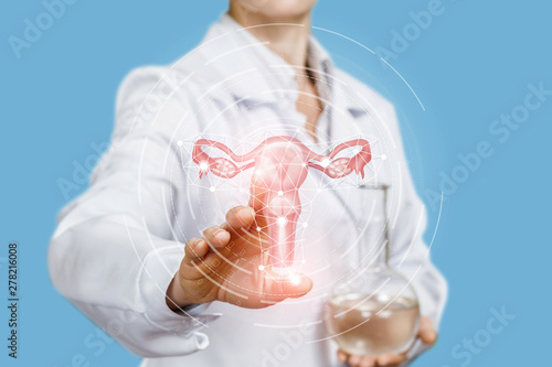 The doctor clicks on the uterus of a women .