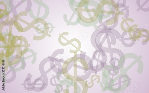 Multicolored translucent dollar signs on white background. 3D illustration