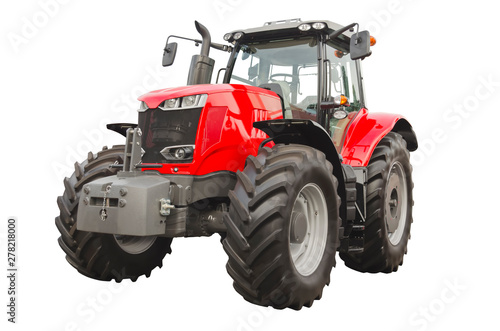 Big red agricultural tractor isolated on a white background photo