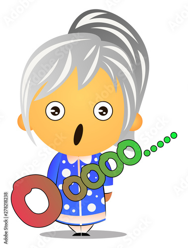 Grandma feeling suprised, illustration, vector on white background.