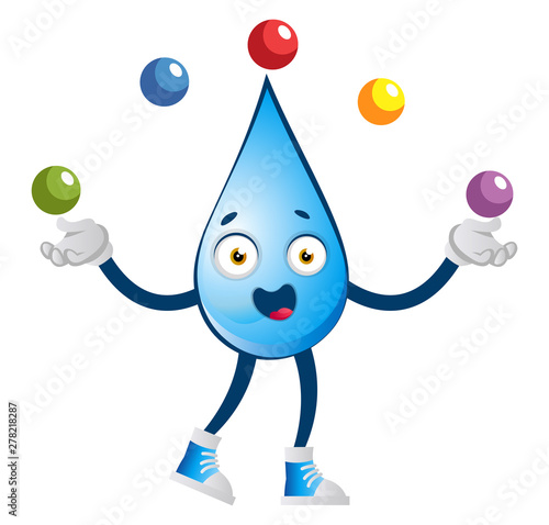 Water drop juggling, illustration, vector on white background.