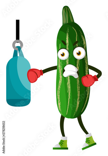 Cucumber boxing, illustration, vector on white background.
