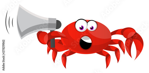 Crab holding megaphone, illustration, vector on white background.