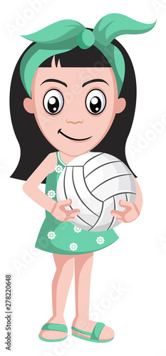 Girlholding volleyball, illustration, vector on white background. photo