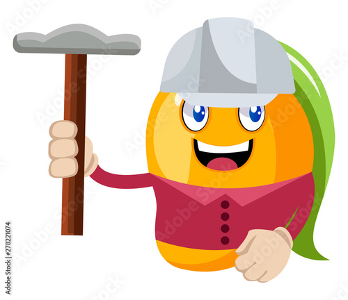 Mango with hammer, illustration, vector on white background.