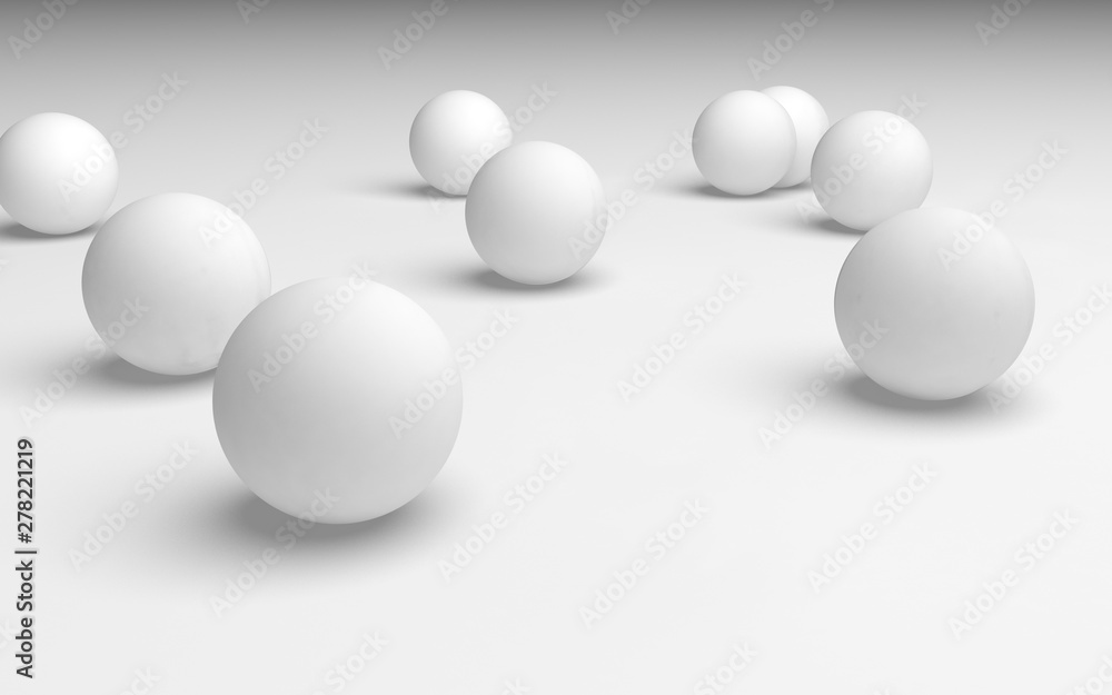 White abstract background. Set of white balls isolated on white backdrop. 3D illustration White abstract background. Set of white balls isolated on white backdrop. 3D illustration