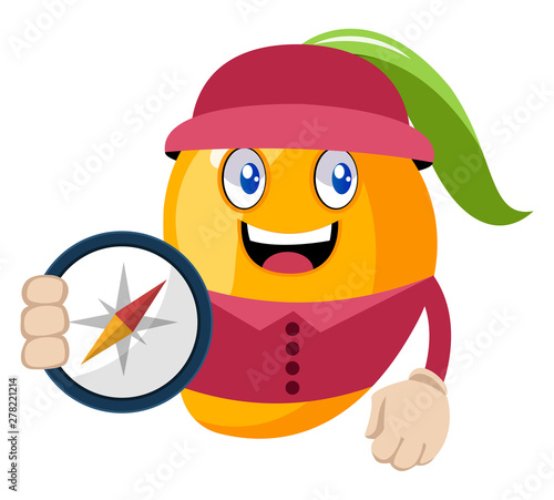 Mango with compas, illustration, vector on white background.