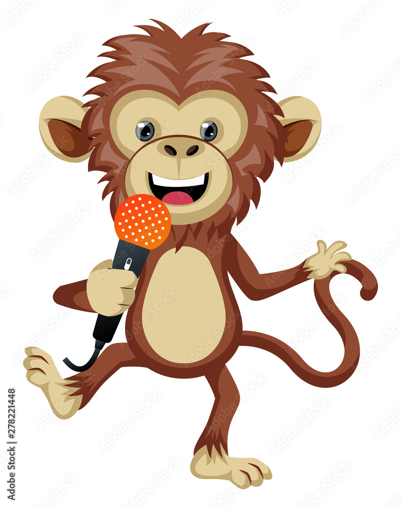 Monkey with microphone, illustration, vector on white background. Stock  Vector | Adobe Stock