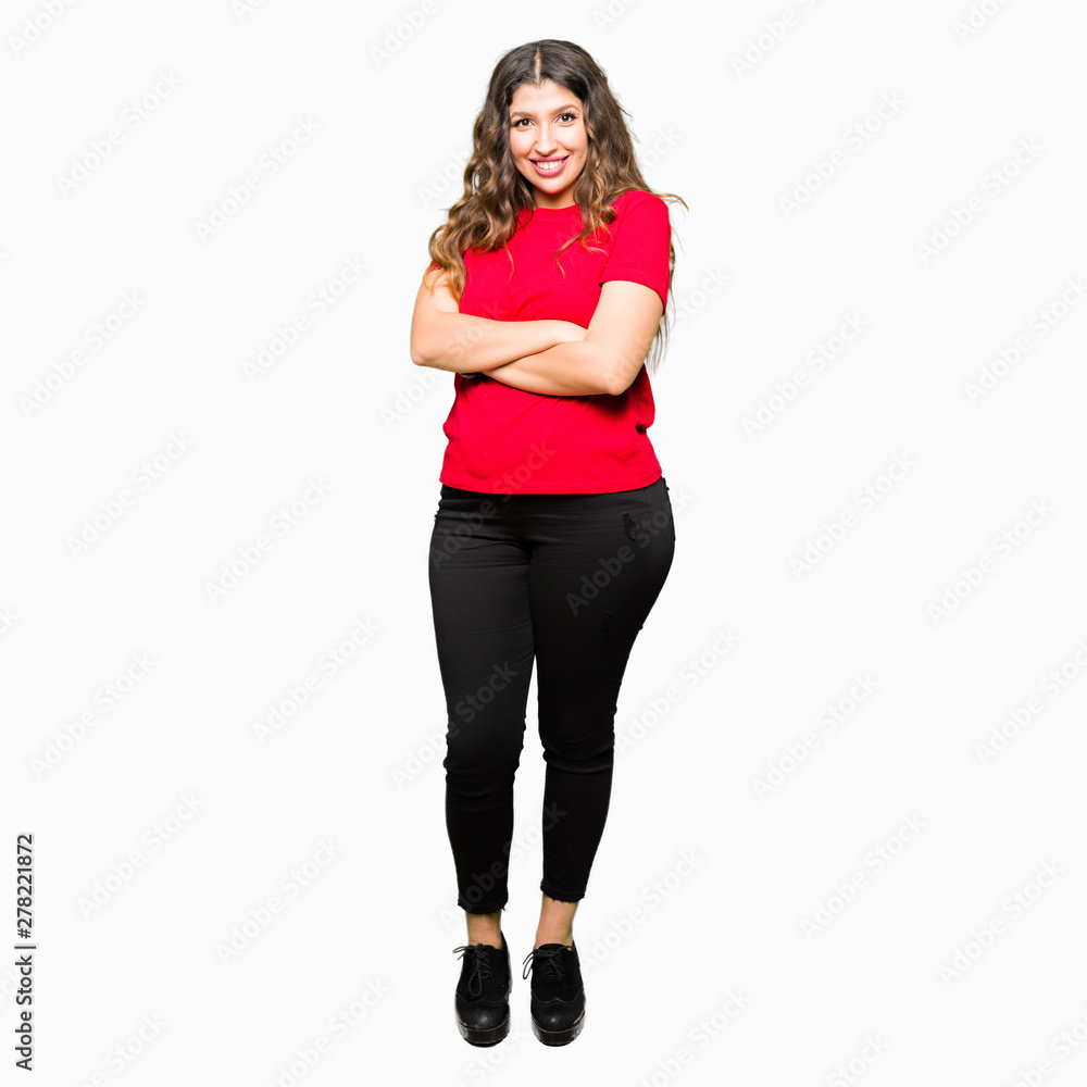 Young beautiful woman wearing casual t-shirt happy face smiling with crossed arms looking at the camera. Positive person. Young beautiful woman wearing casual t-shirt happy face smiling with crossed arms looking at the camera. Positive person.