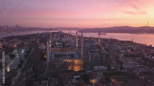 Istanbul Blue Mosque Sunrise Aerial. Sultanahmet Camii most famous as Blue Mosque in Turkey. Istanbul City the beautiful, one of the best way to discover it is through its wonderful panoramic view photo