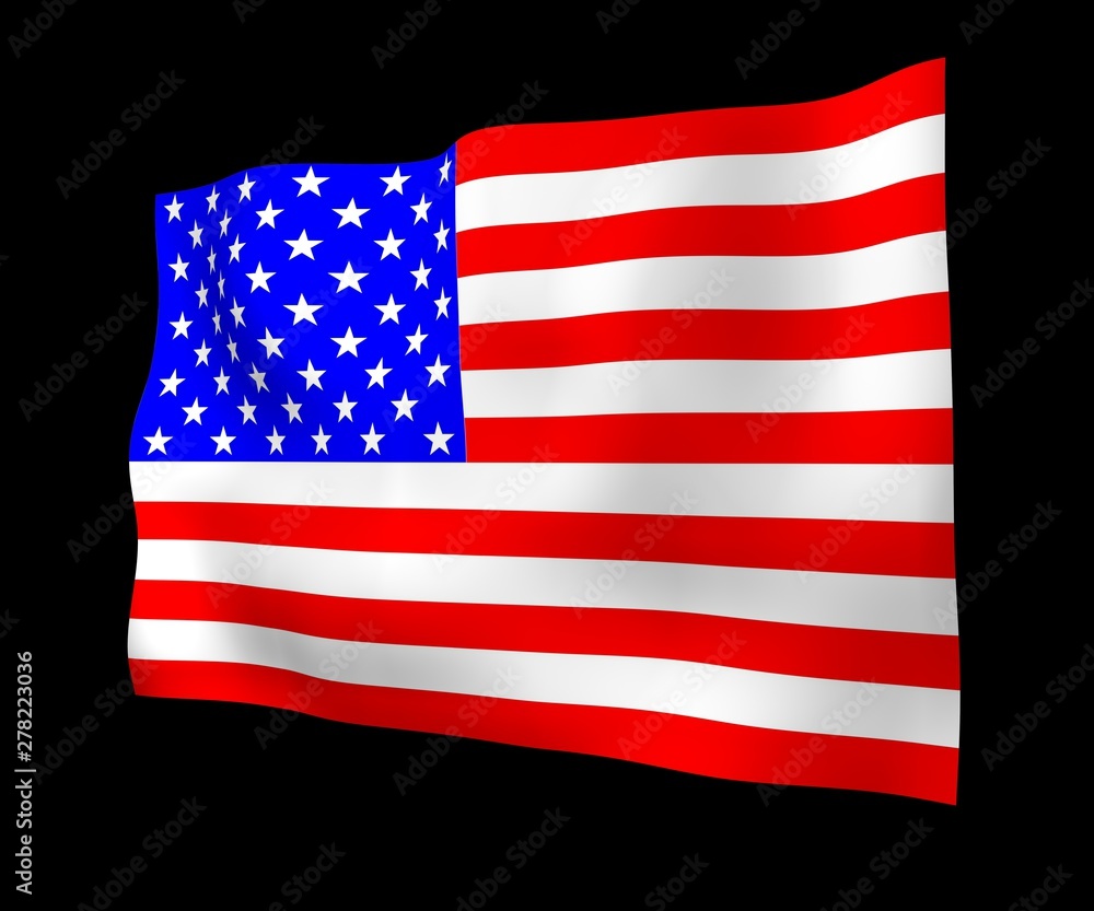 Fototapeta premium Waving flag of the United States of America on a dark background. Stars and Stripes. State symbol of the USA. 3D illustration