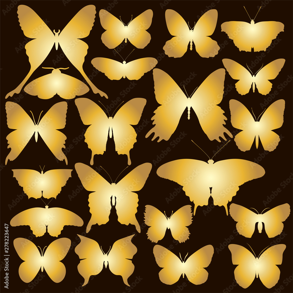 Set of gold butterfly. Vector illustration. Set of gold butterfly. Vector illustration.