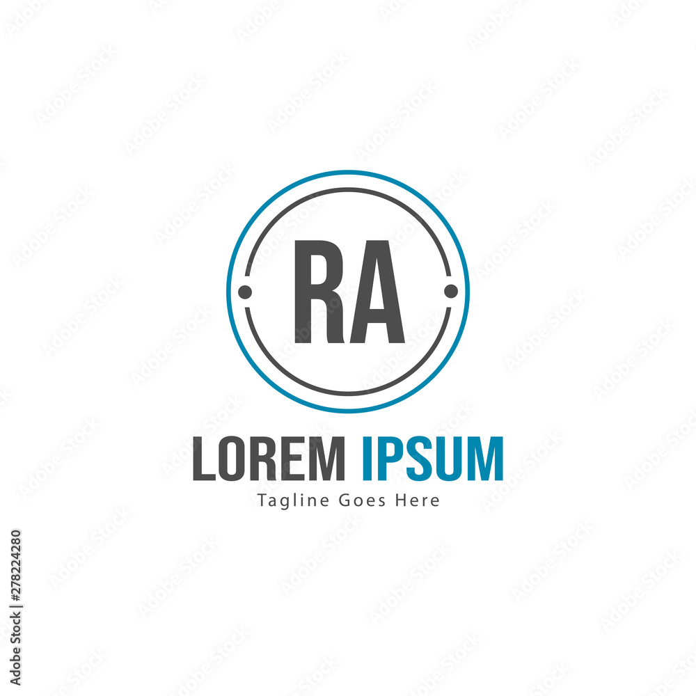 Initial RA logo template with modern frame. Minimalist RA letter logo vector illustration