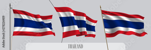 Set of Thailand waving flag on isolated background vector illustration