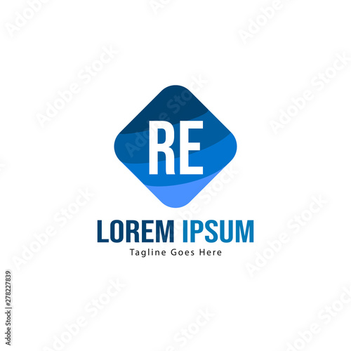 Initial RE logo template with modern frame. Minimalist RE letter logo vector illustration