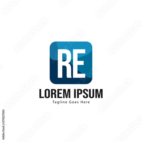 Initial RE logo template with modern frame. Minimalist RE letter logo vector illustration