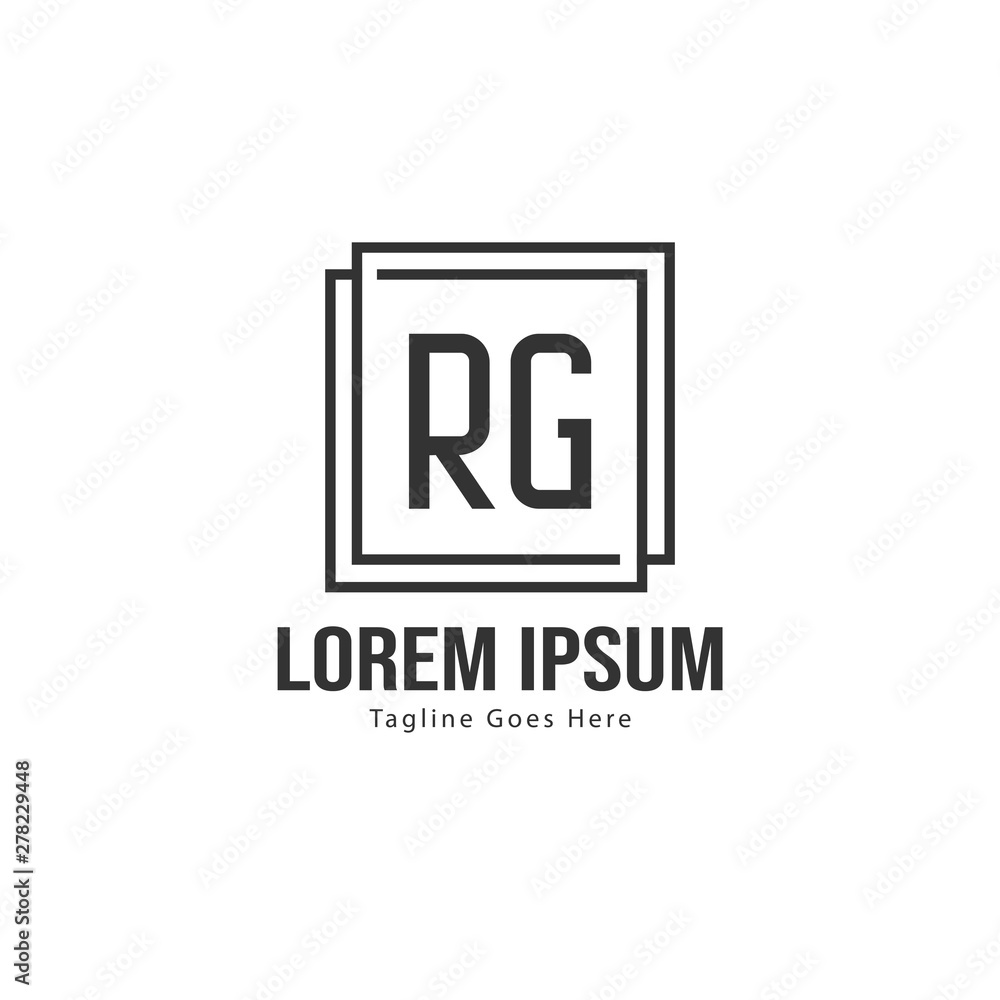 Initial RG logo template with modern frame. Minimalist RG letter logo vector illustration