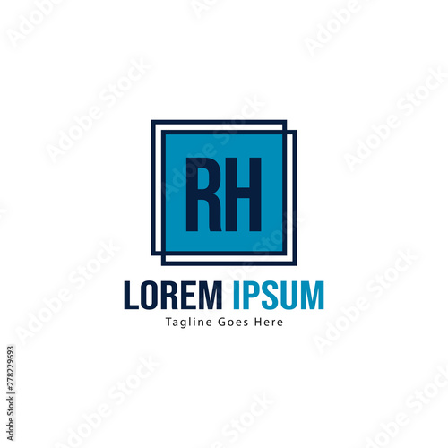 Initial RH logo template with modern frame. Minimalist RH letter logo vector illustration